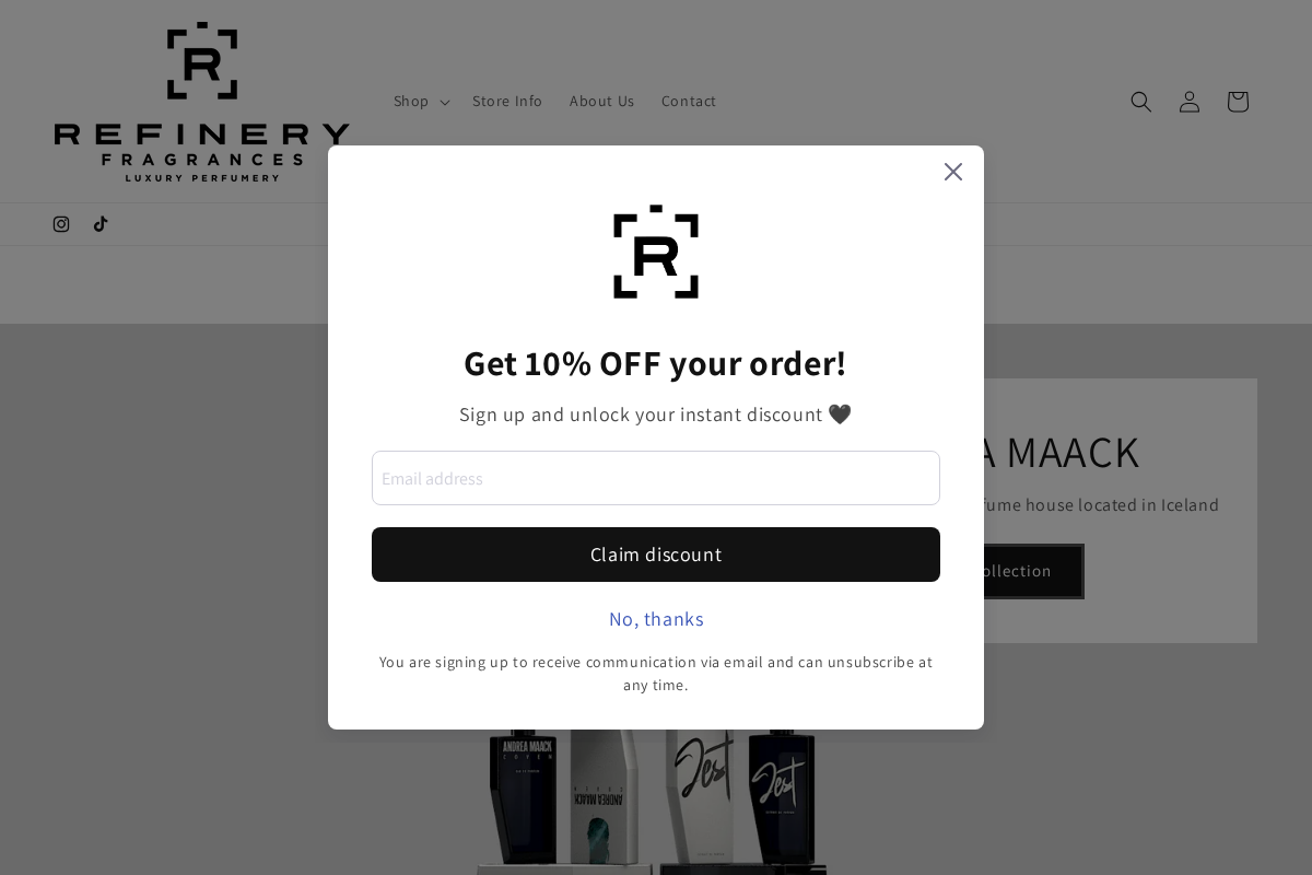 Refinery Fragrances homepage screenshot