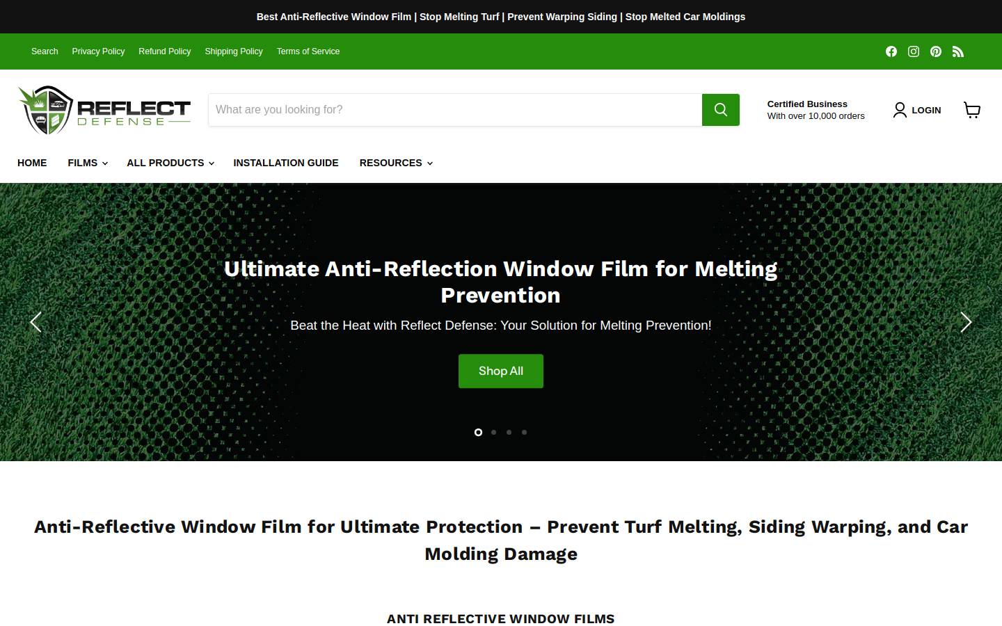 reflectdefense.com homepage screenshot
