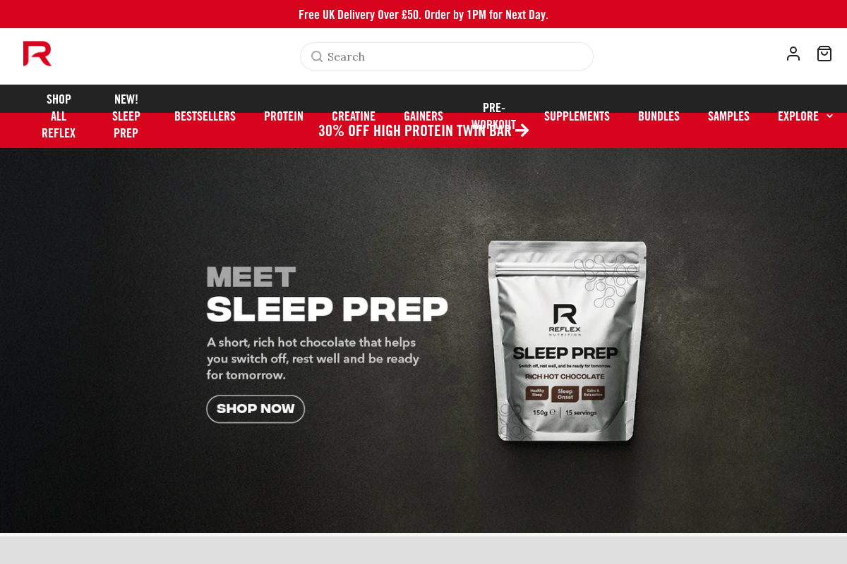 Reflex Nutrition homepage screenshot