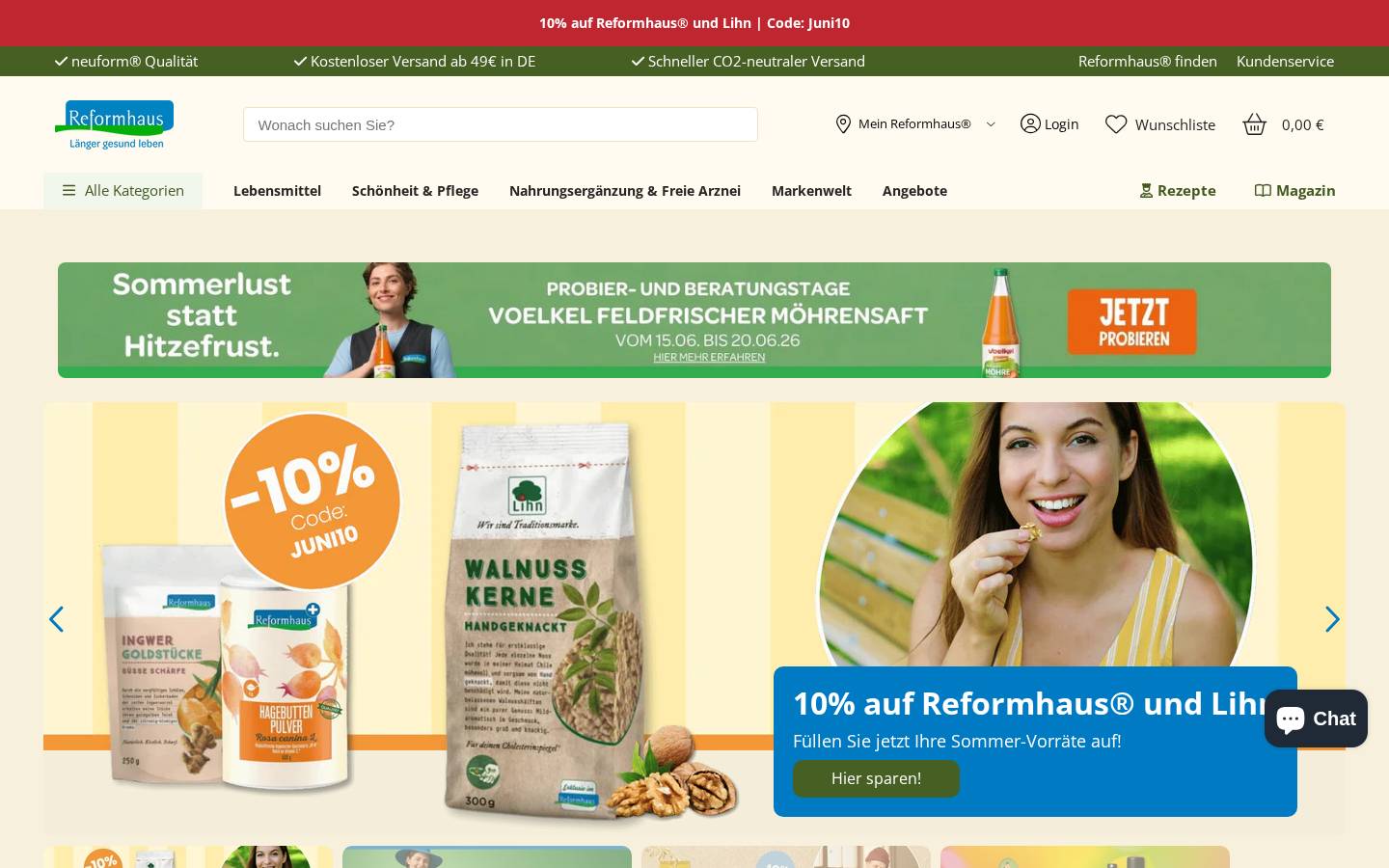 reformhaus.de homepage screenshot