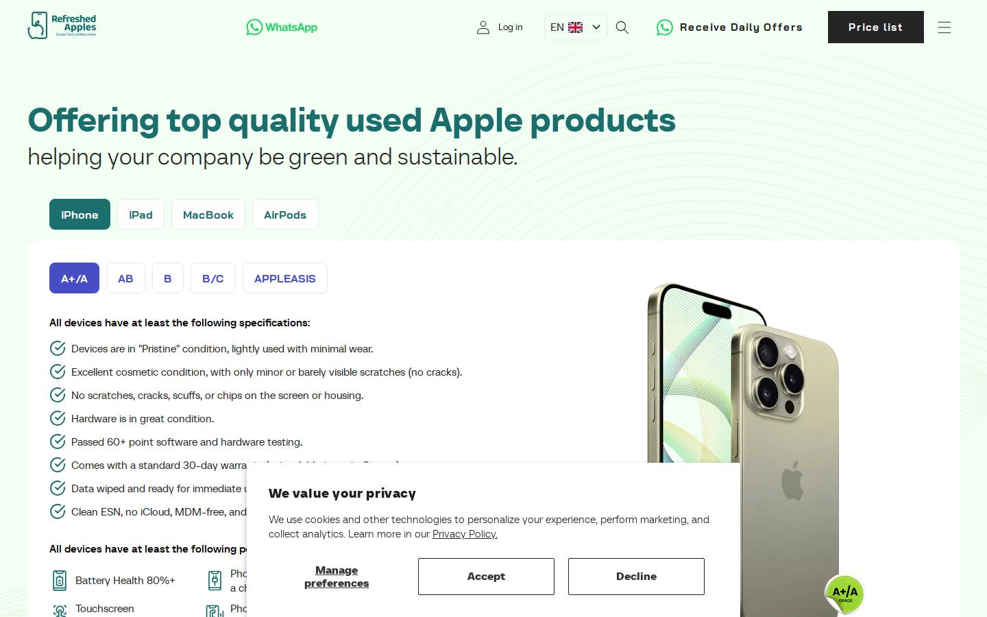 Refreshed Apples B.V. homepage screenshot