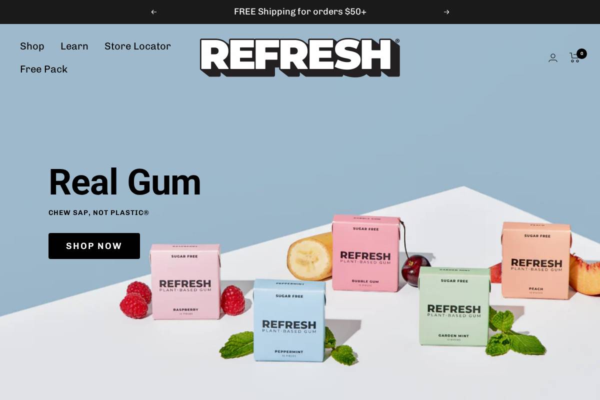 refreshgum.com homepage screenshot