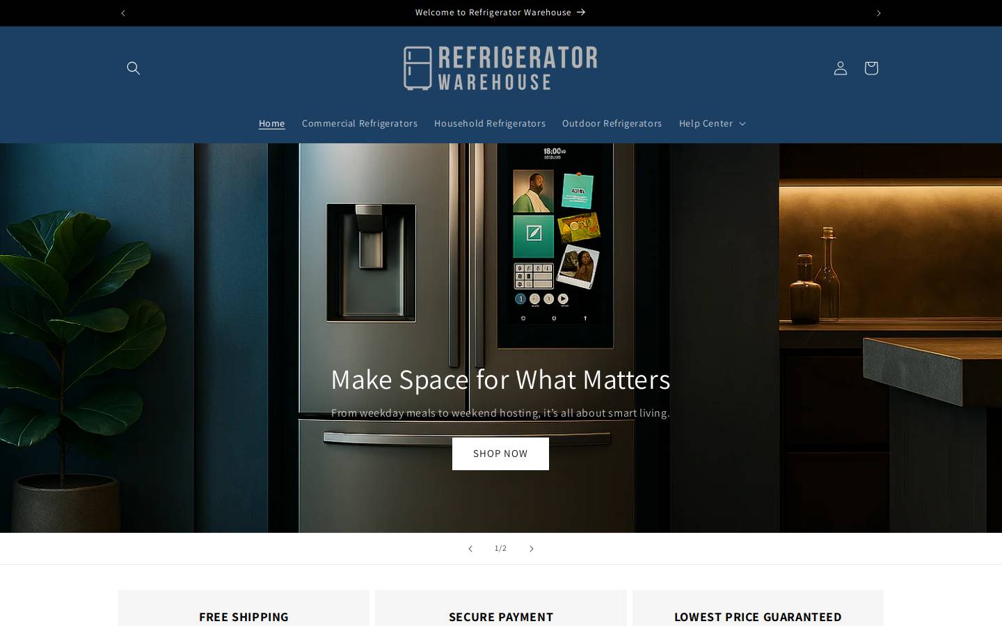 refrigeratorwarehouse.com homepage screenshot