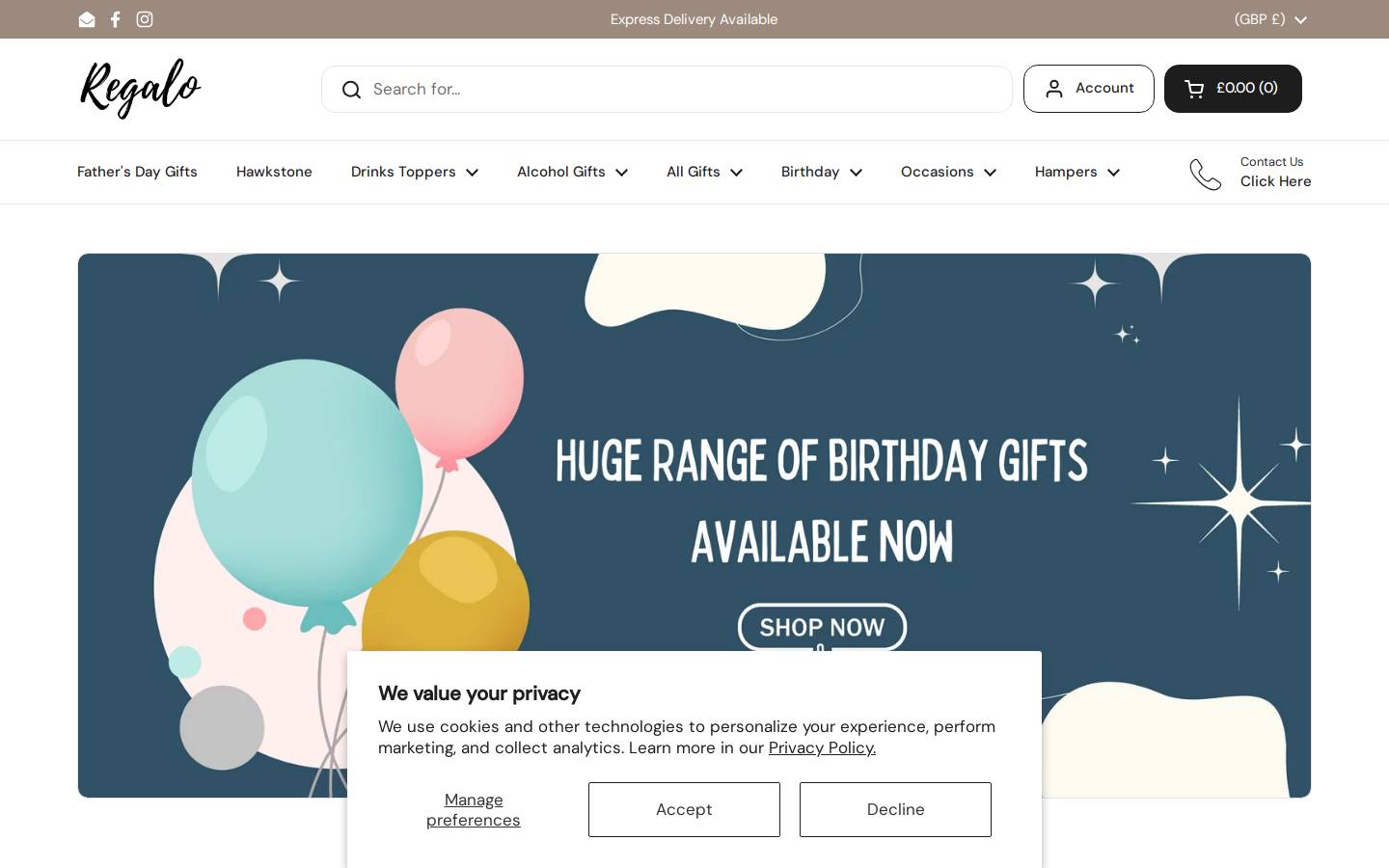regalo.co.uk homepage screenshot