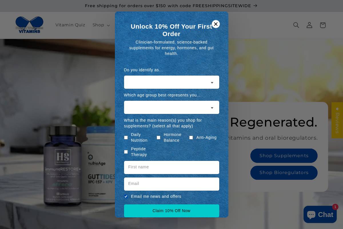 regenwellnessvitamins.com homepage screenshot