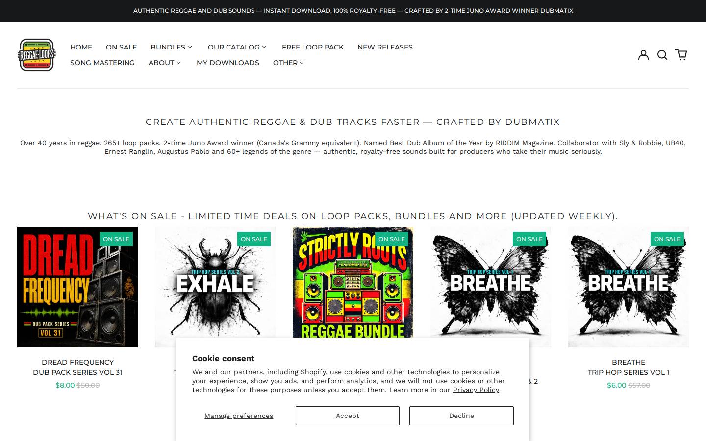 reggaeloops.ca homepage screenshot