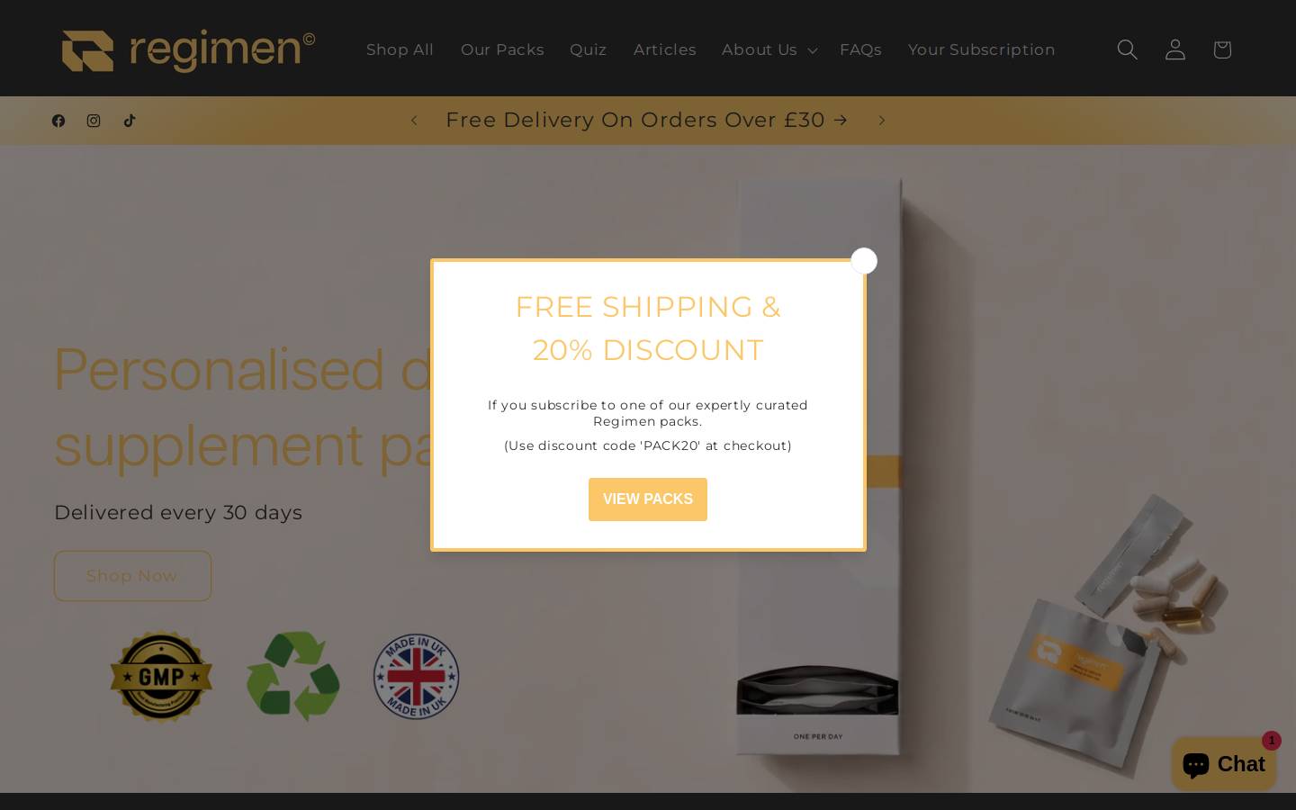 Regimen homepage screenshot