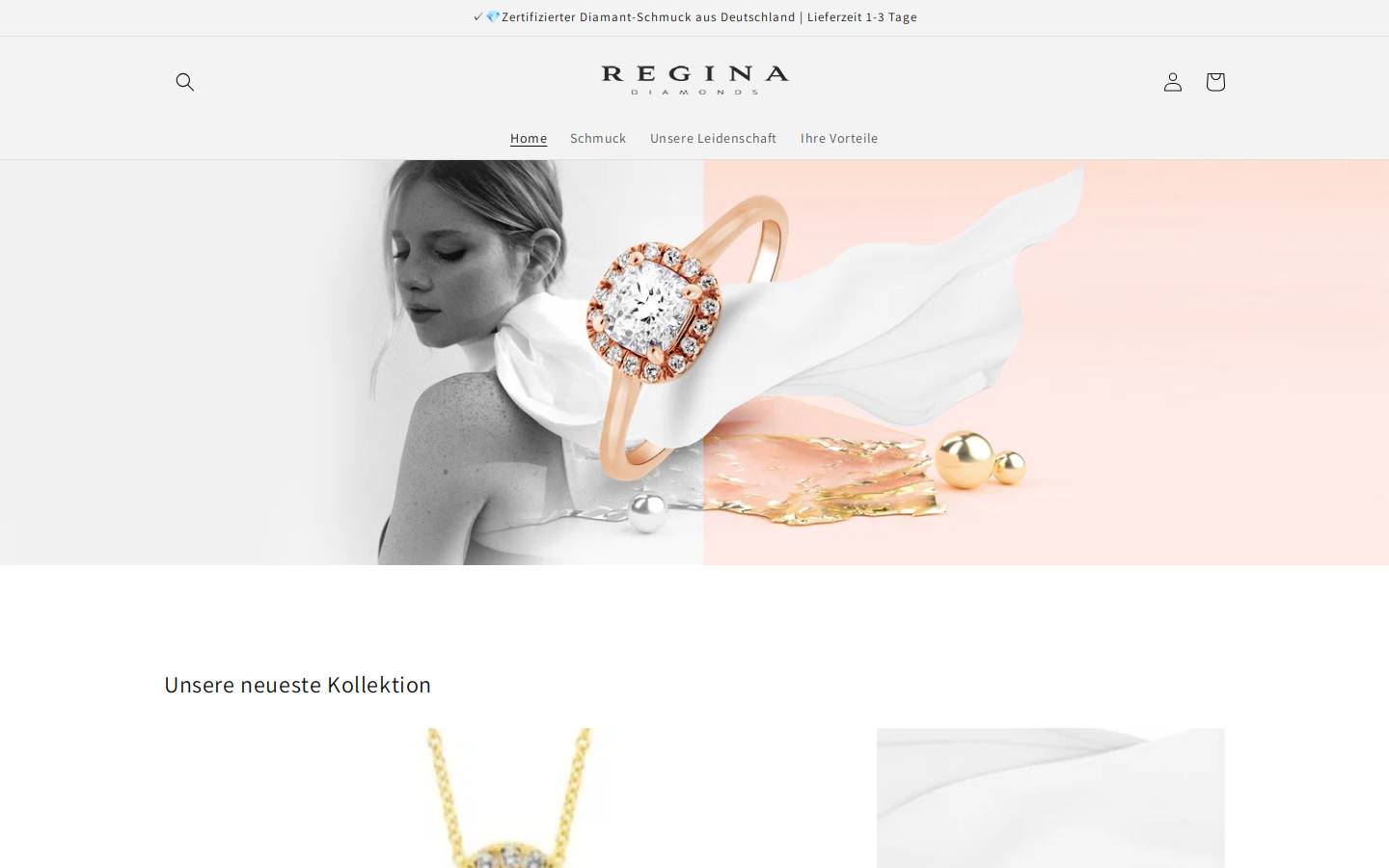 reginadiamonds.de homepage screenshot