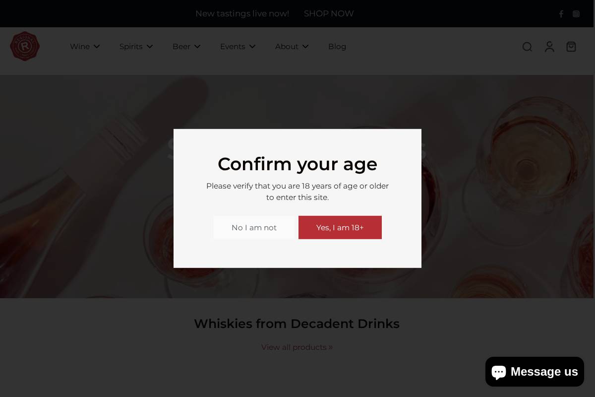 Regional Wines & Spirits homepage screenshot