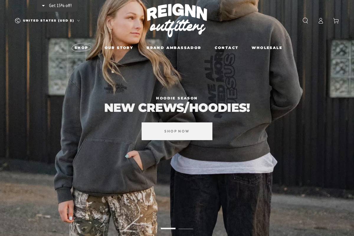 reignnoutfitters.com homepage screenshot
