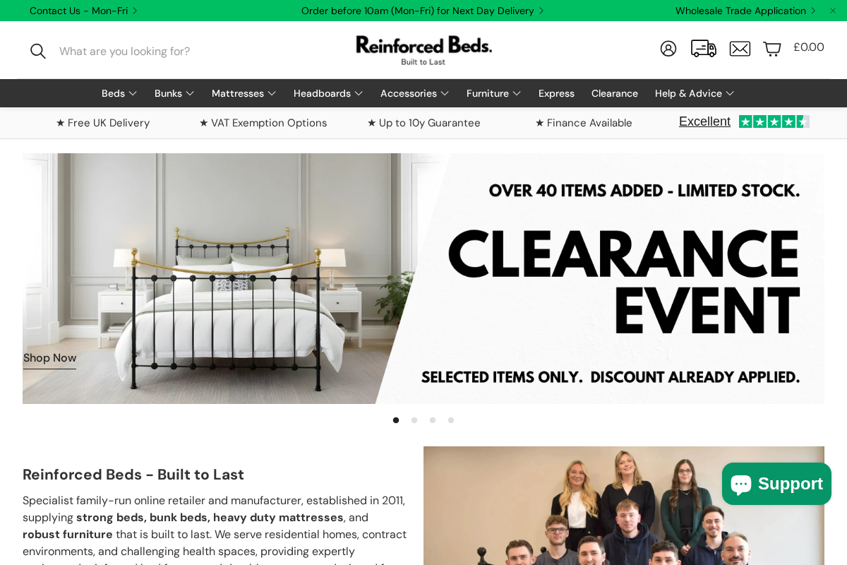 Reinforced Beds homepage screenshot