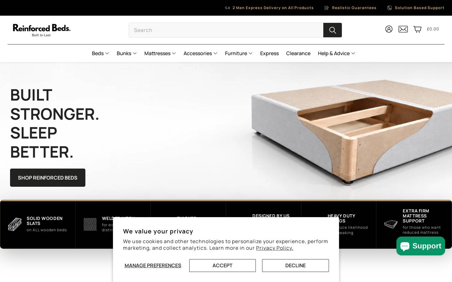 reinforcedbeds.com homepage screenshot