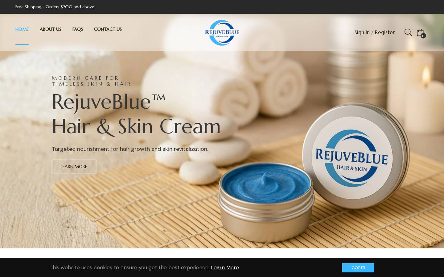 rejuveblue.com homepage screenshot