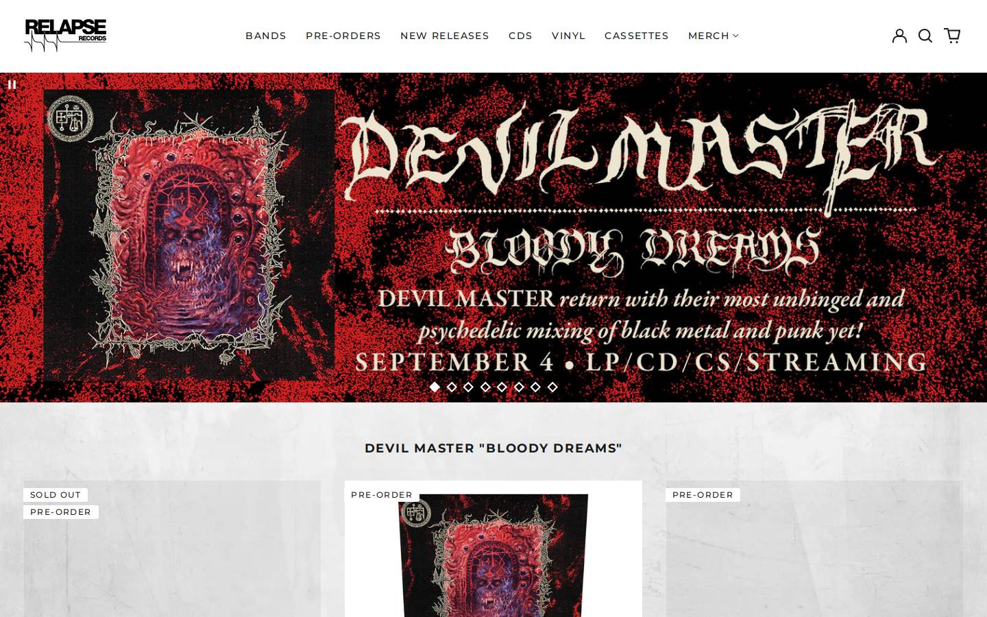 Relapse Records homepage screenshot