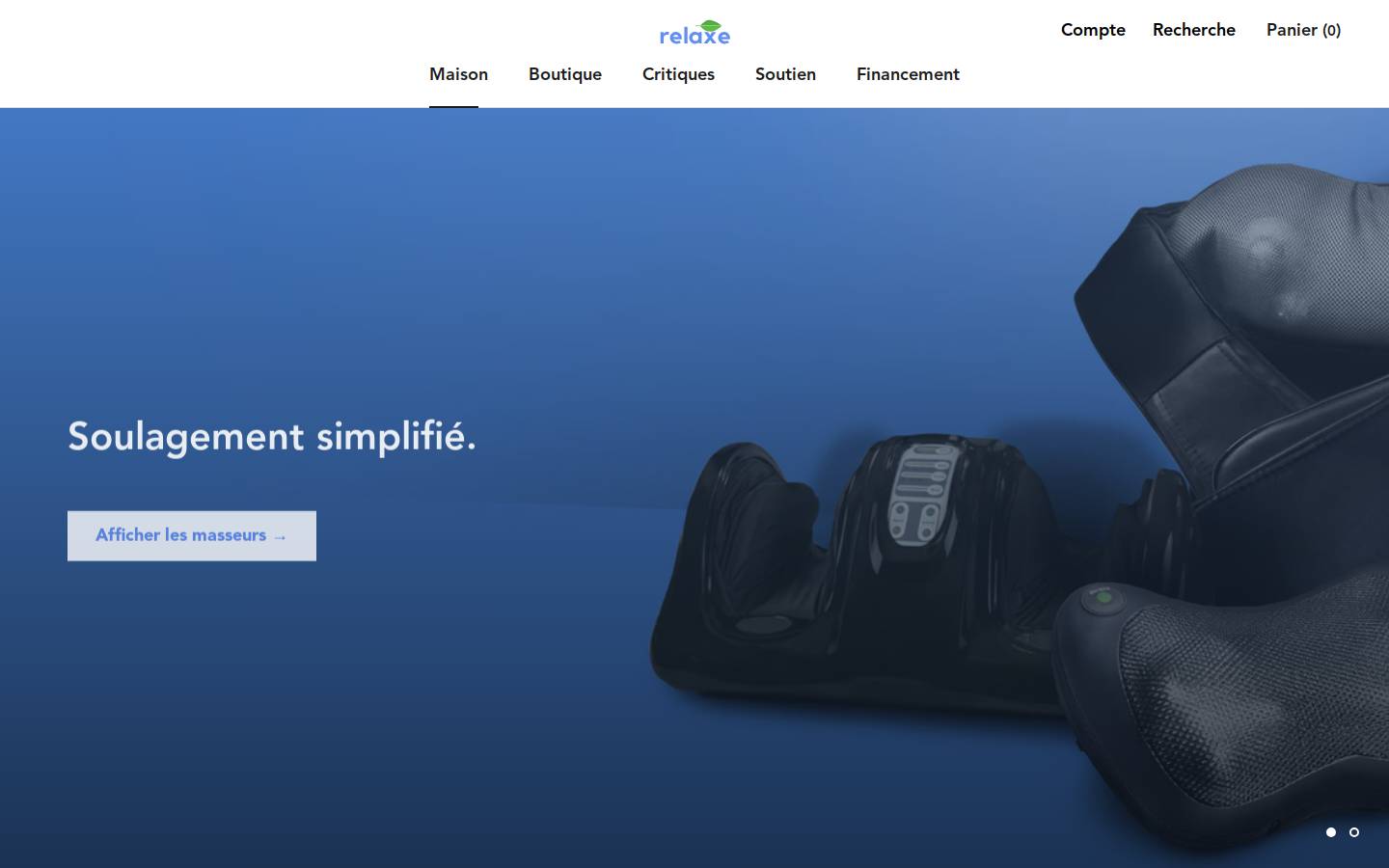 Relaxe homepage screenshot