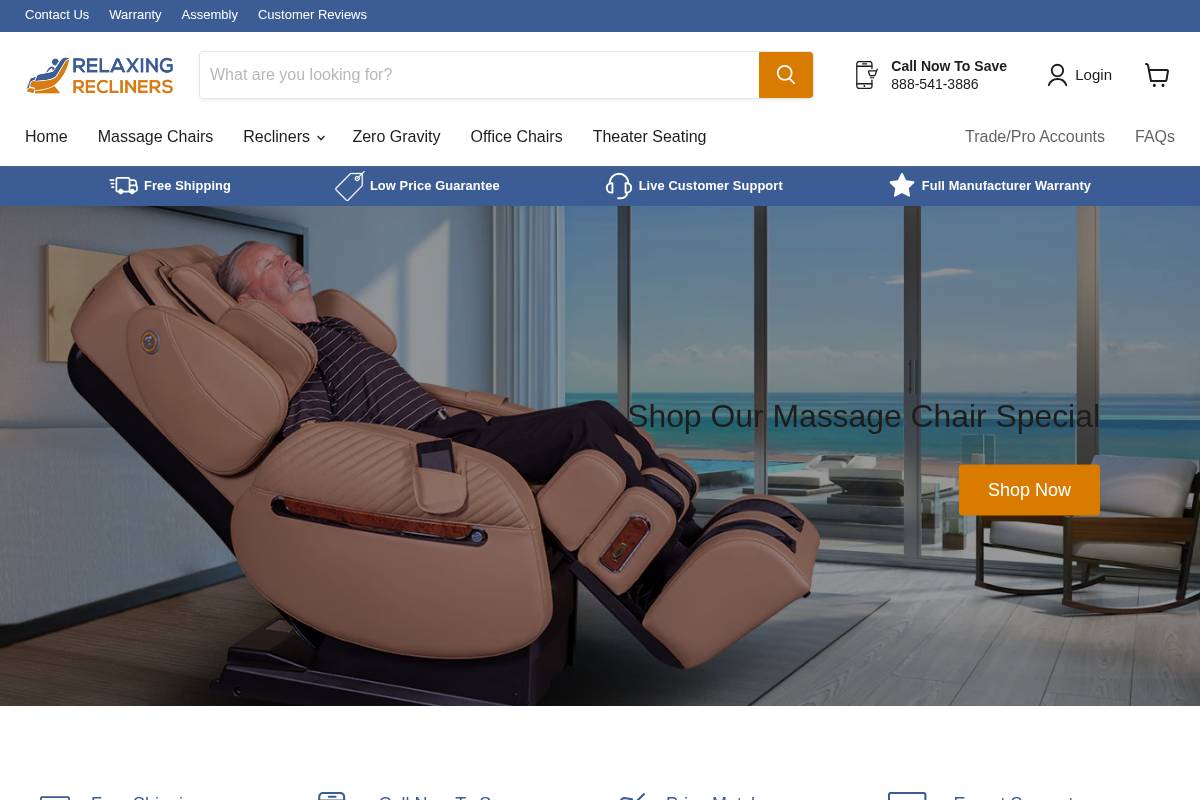 relaxingrecliners.com homepage screenshot