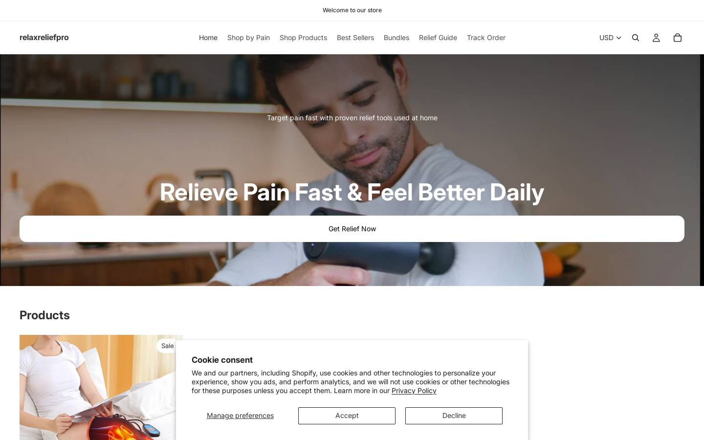 relaxreliefpro.com homepage screenshot