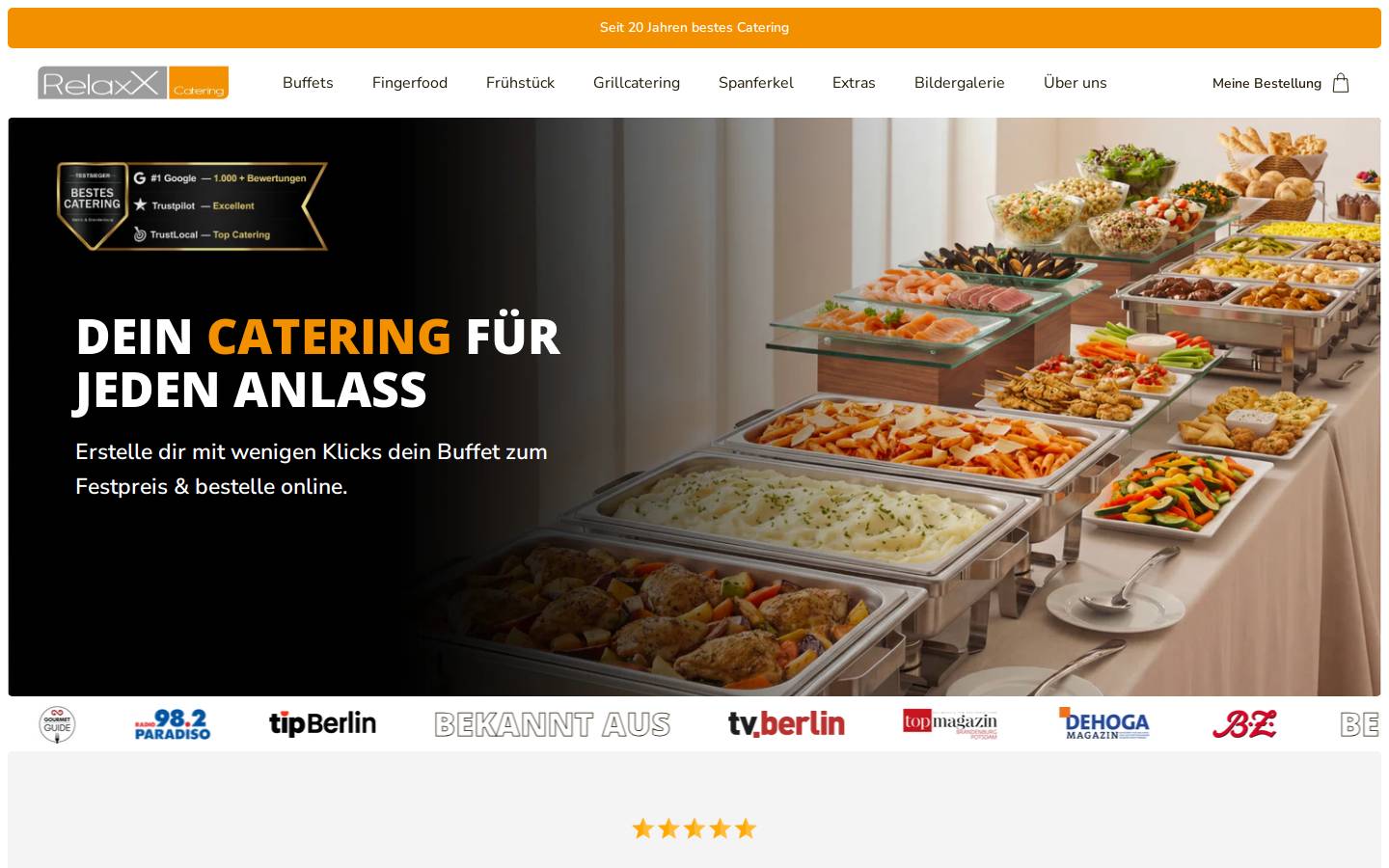 RelaxX Catering homepage screenshot