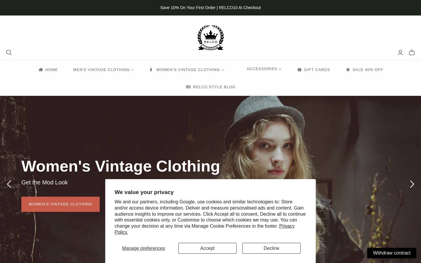 Relco London homepage screenshot