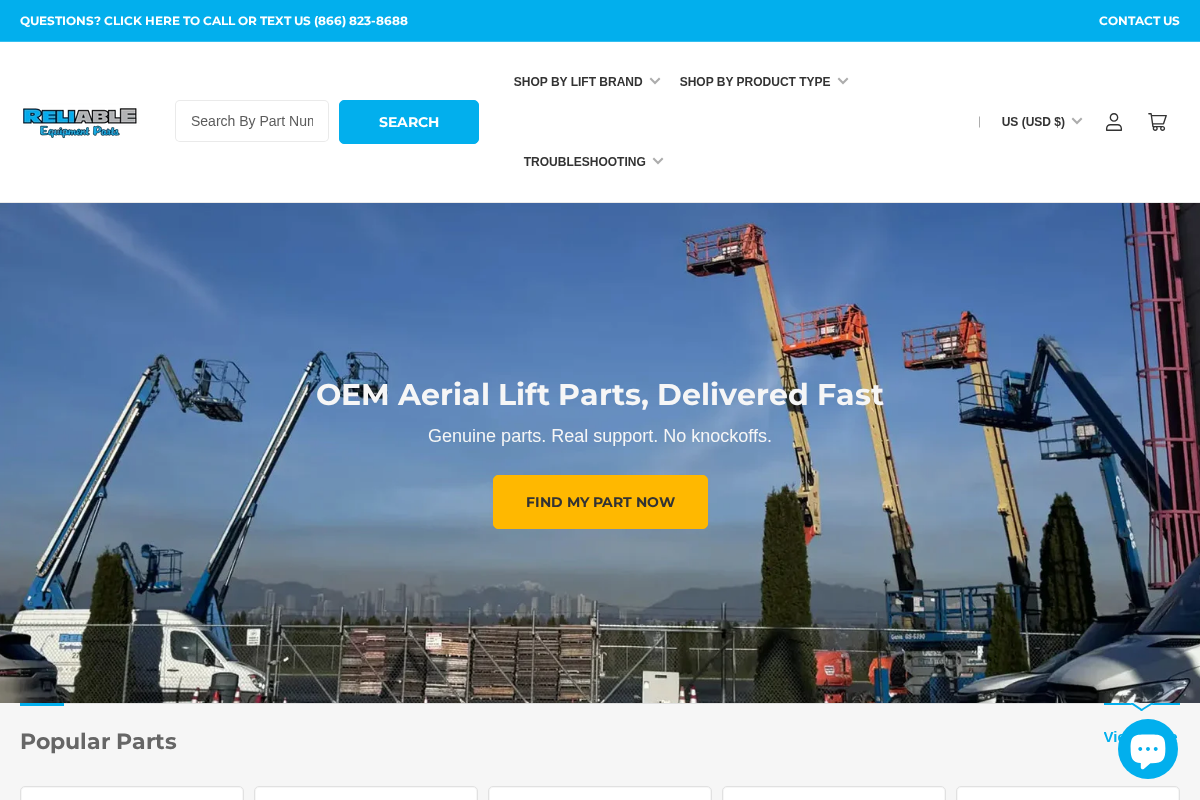 reliableequipmentparts.com homepage screenshot