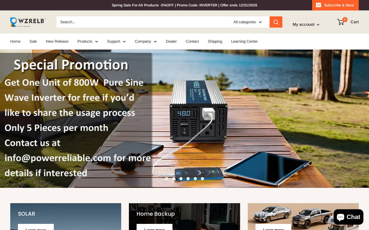 reliableinverters.com homepage screenshot
