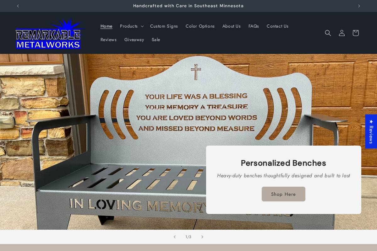 remarkablemetalworks.com homepage screenshot