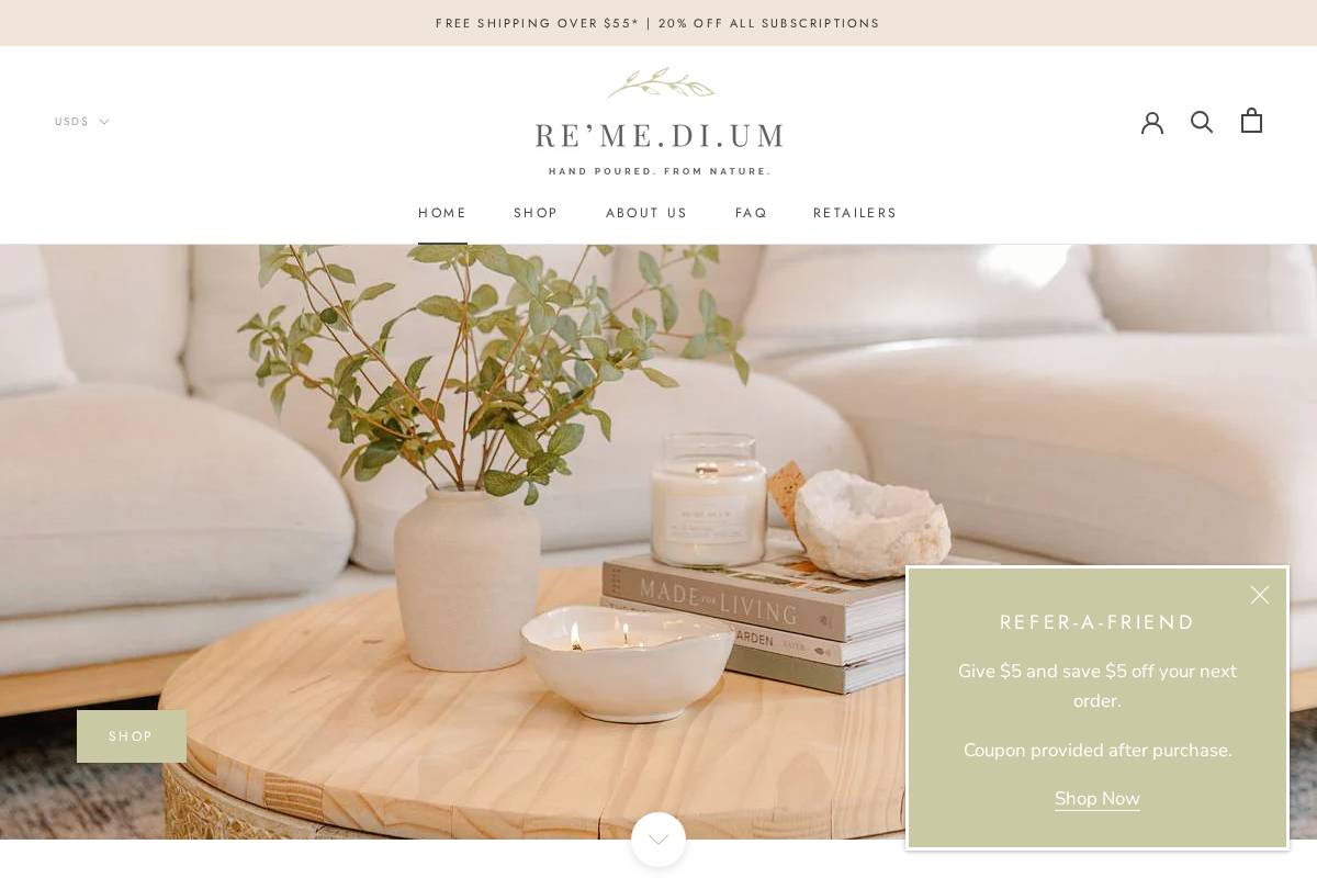 remediumcandle.com homepage screenshot