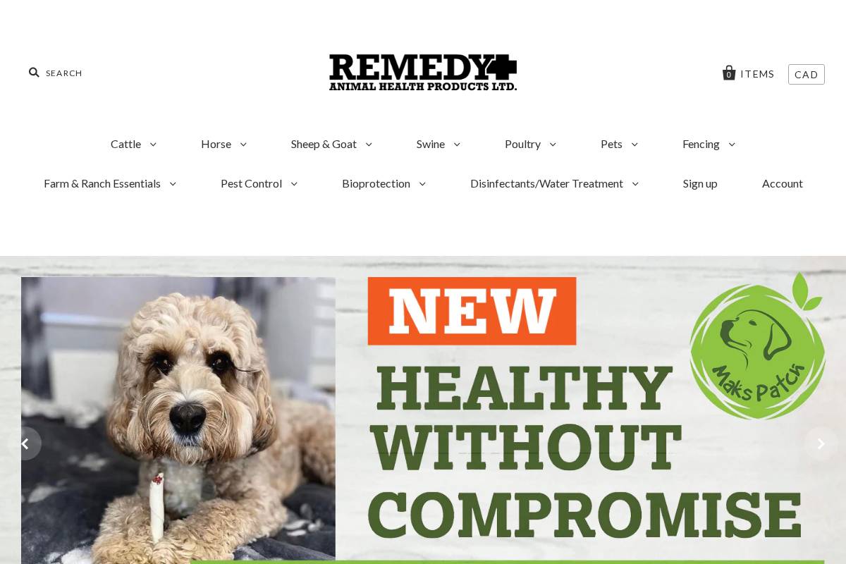 remedyanimalhealth.ca homepage screenshot