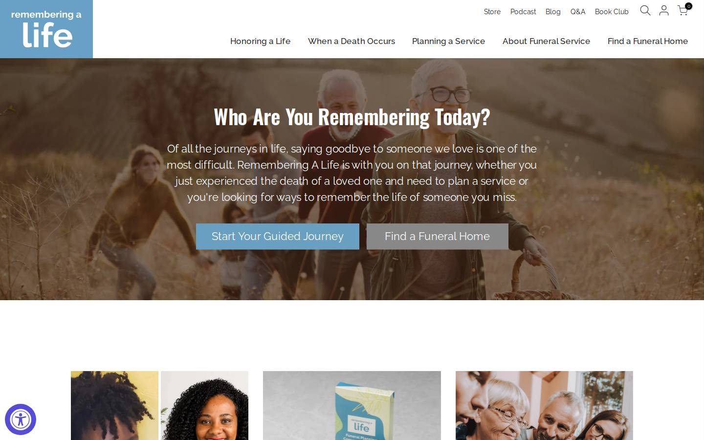 rememberingalife.com homepage screenshot