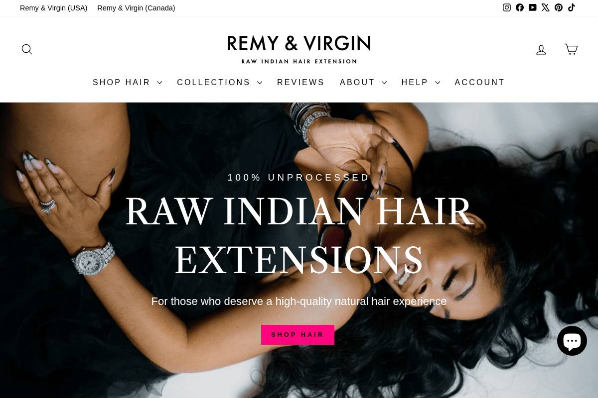 Remy & Virgin Hair Extensions homepage screenshot