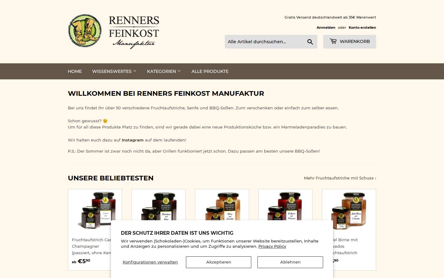 renners-feinkost.de homepage screenshot