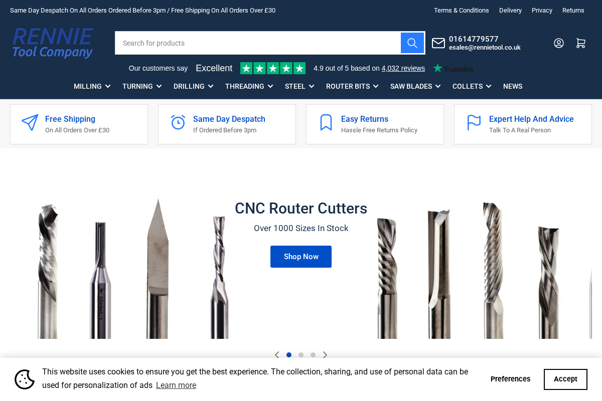 Rennie Tool Company homepage screenshot