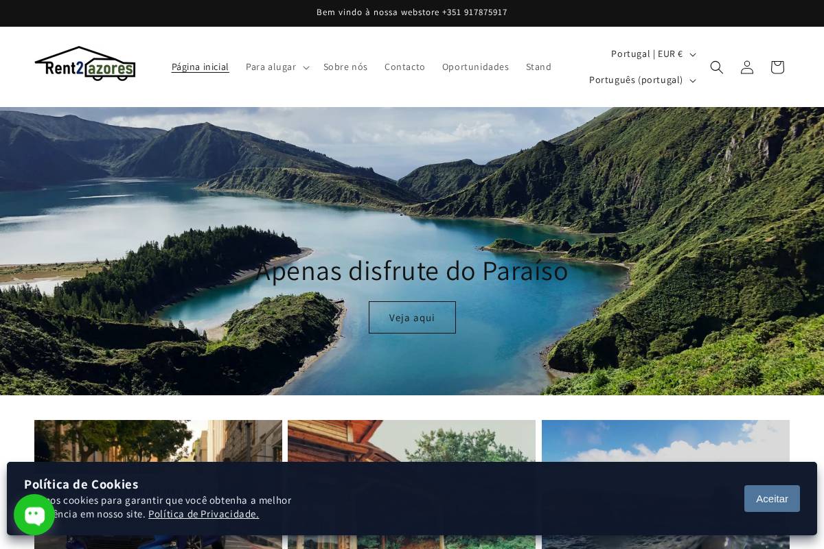 rent2azores.com homepage screenshot