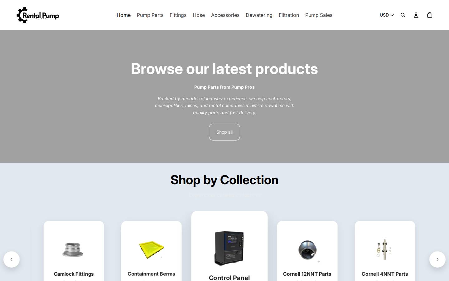 rentalpumpparts.com homepage screenshot