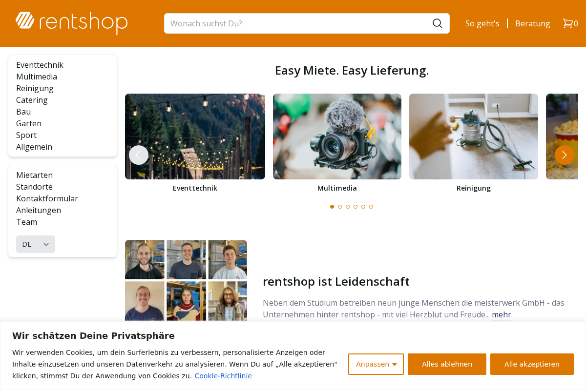 rentshop Schweiz homepage screenshot