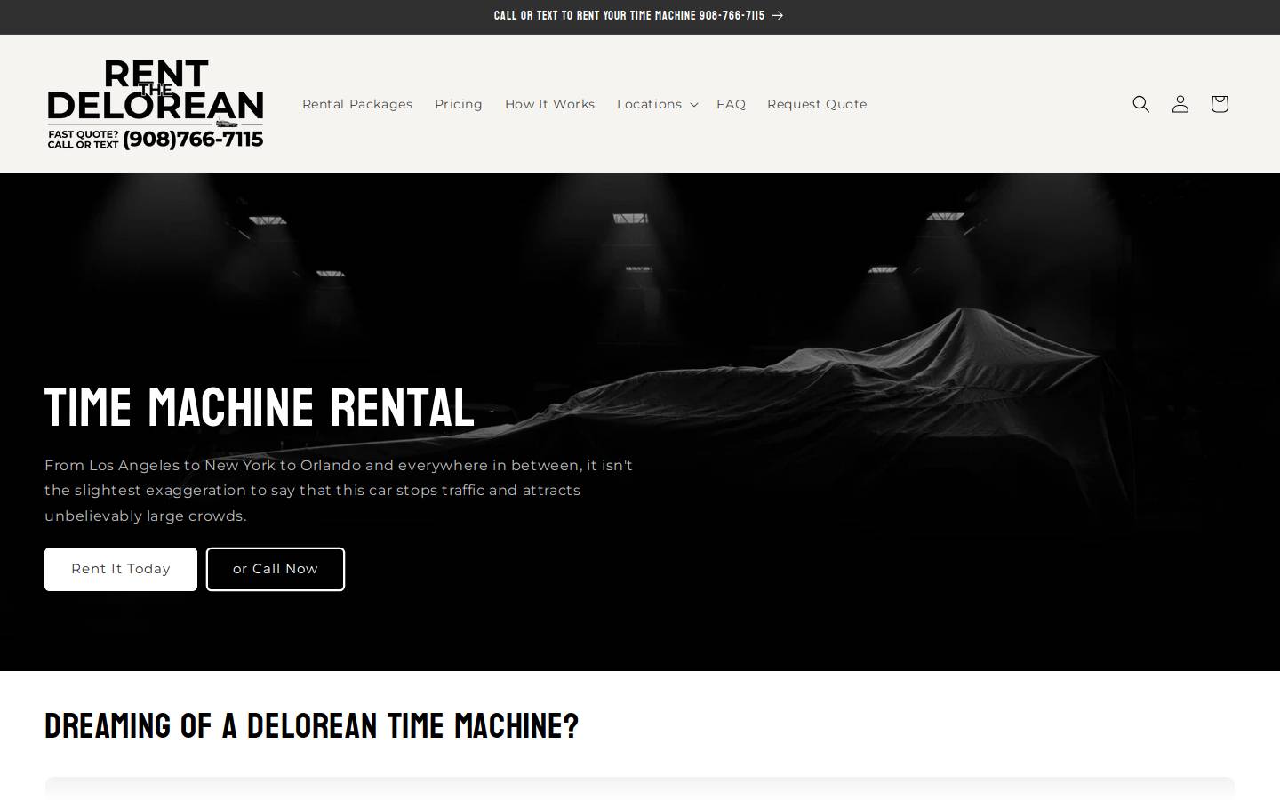rentthedelorean.com homepage screenshot