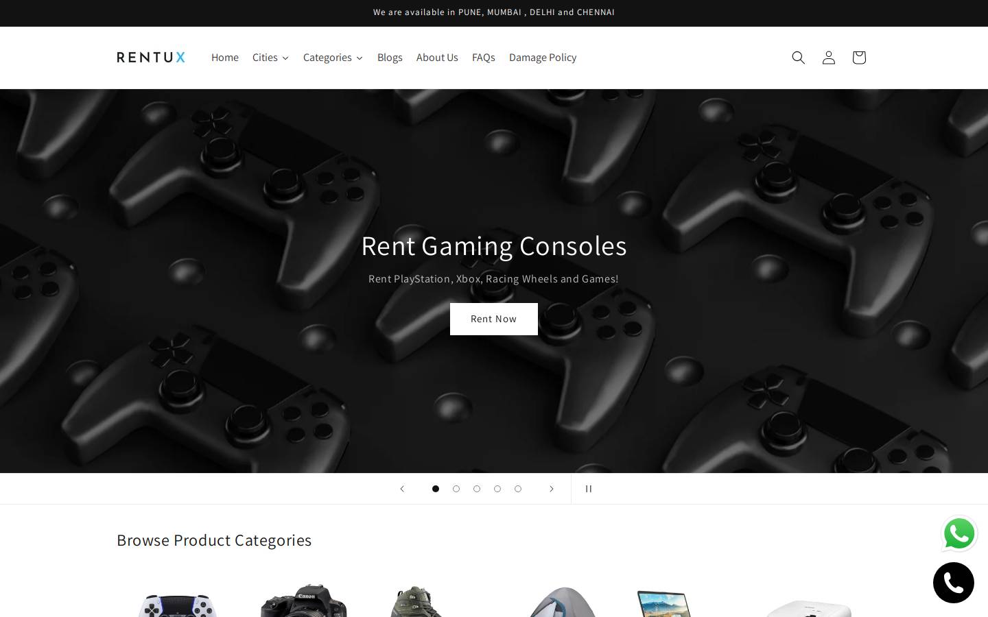 rentux.in homepage screenshot
