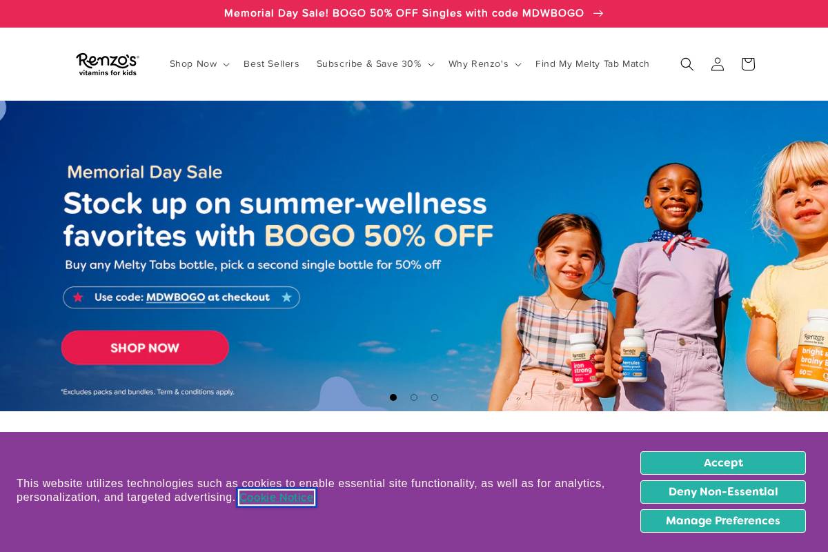 renzosvitamins.com homepage screenshot