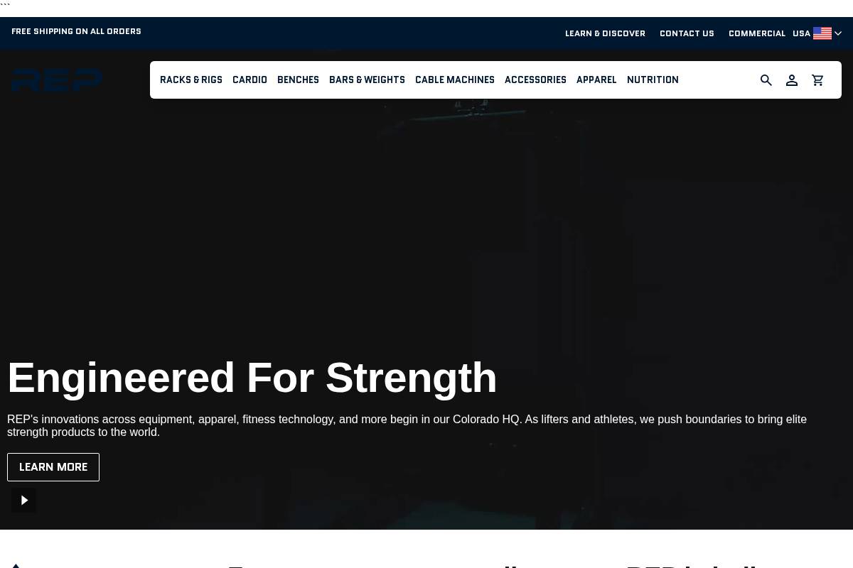 Rep Fitness homepage screenshot