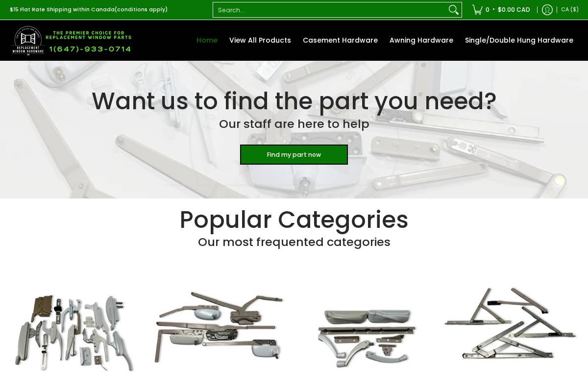 replacementwindowhardware.com homepage screenshot