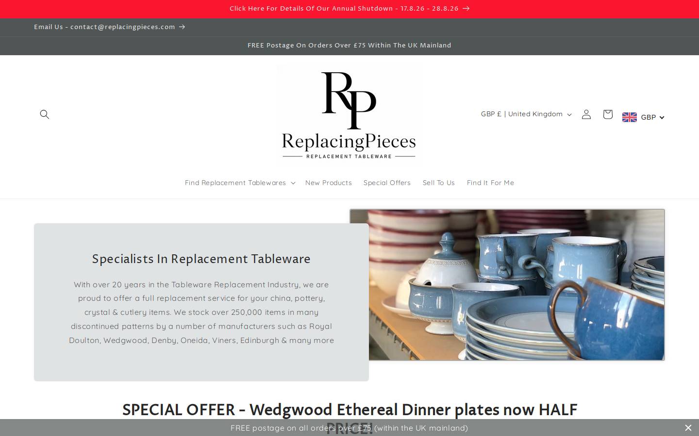 ReplacingPieces homepage screenshot