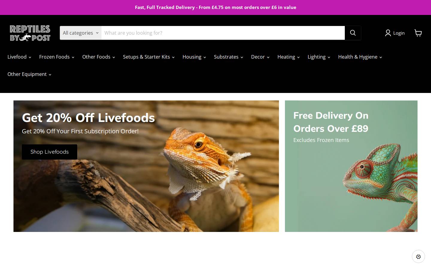 Reptiles By Post homepage screenshot