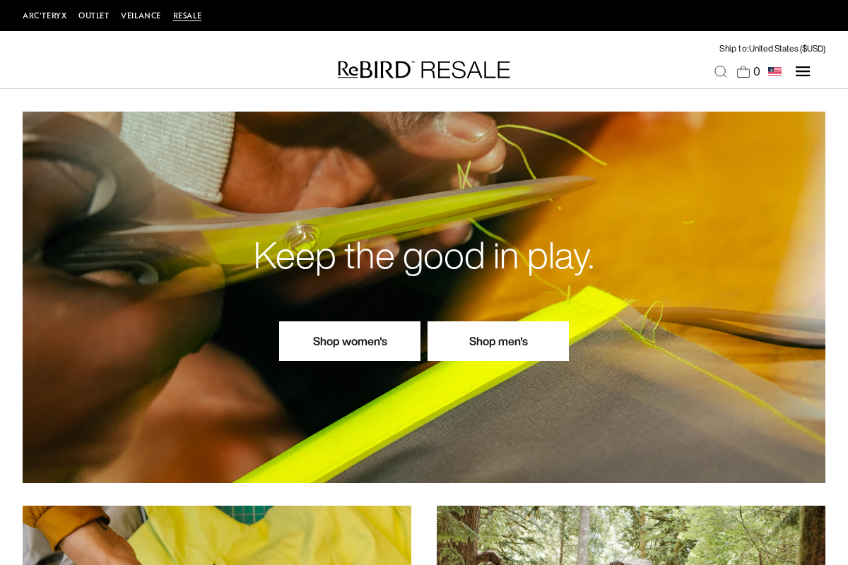 resale.arcteryx.com homepage screenshot