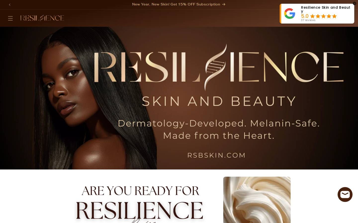 resilienceskincare.com homepage screenshot