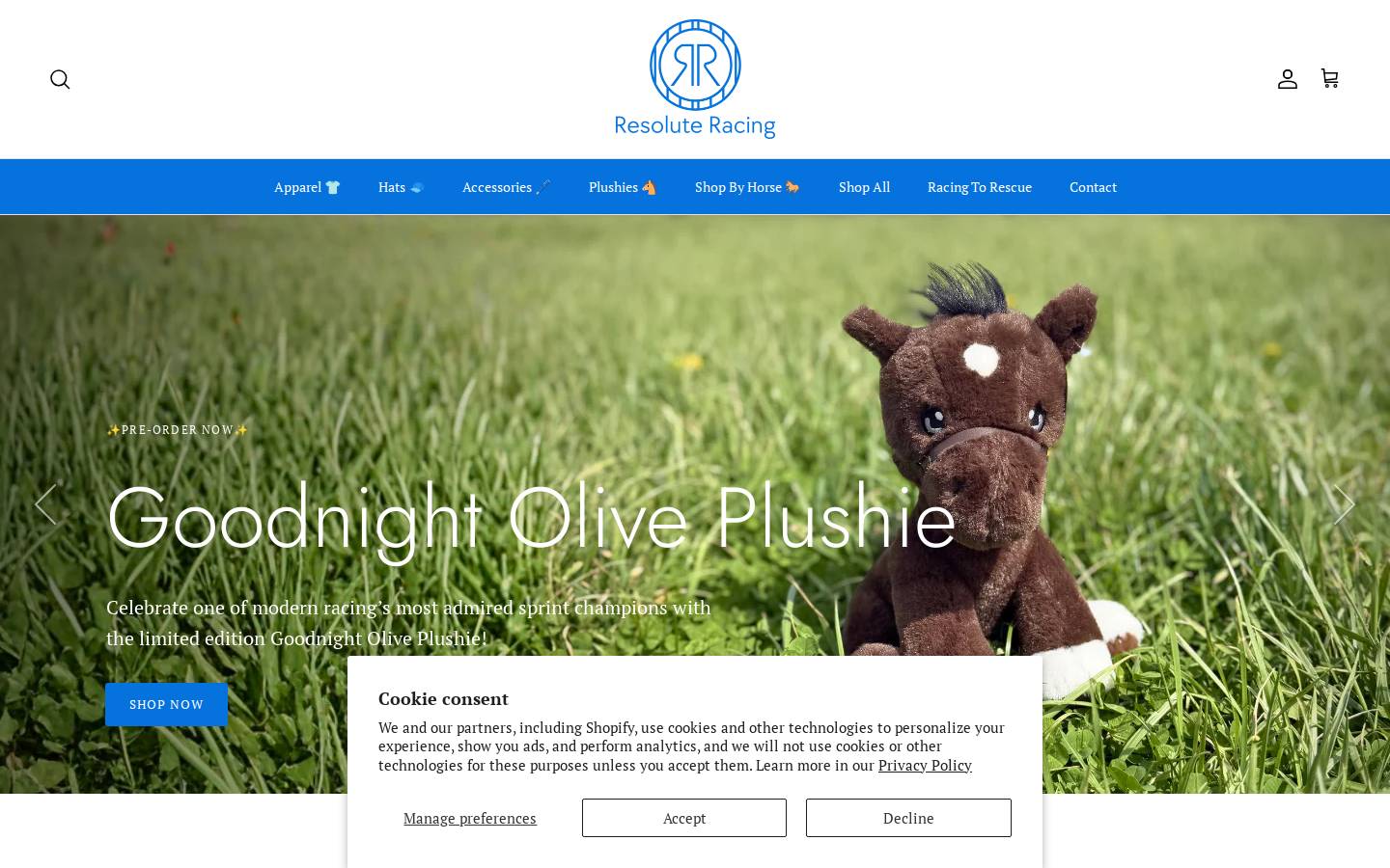 resoluteracingstore.com homepage screenshot