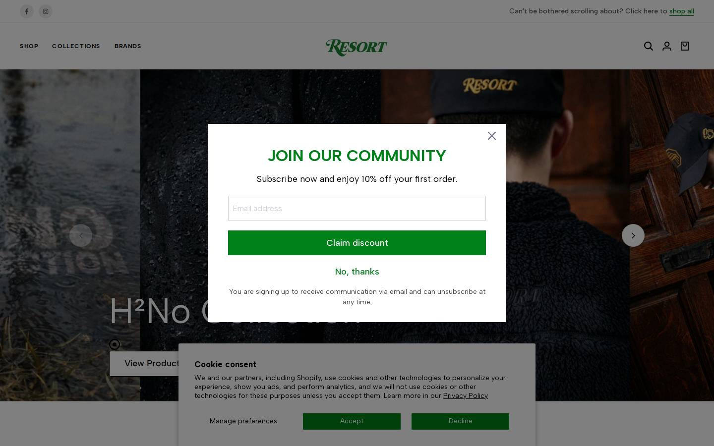 resortsportswear.com homepage screenshot