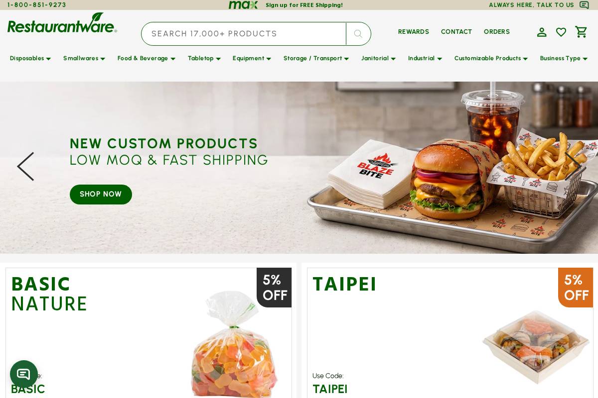 Restaurantware homepage screenshot