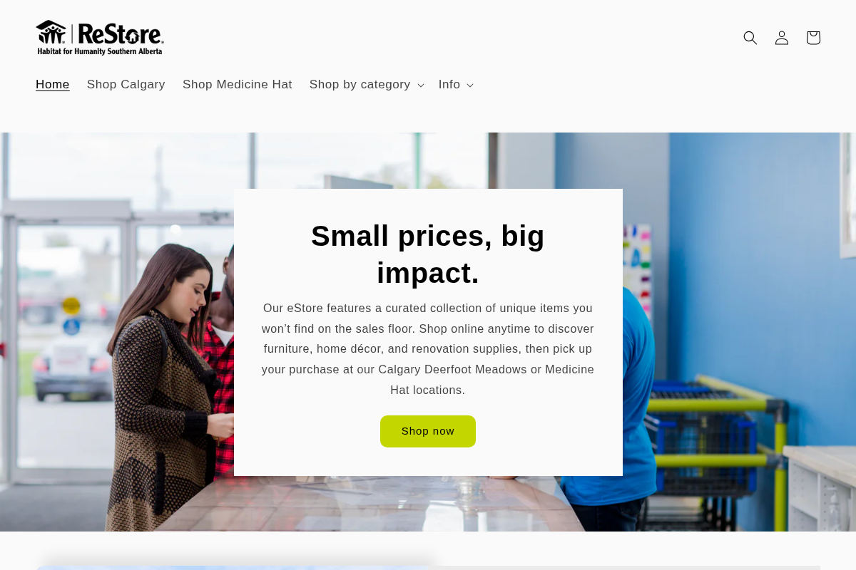 Habitat ReStore eStore homepage screenshot