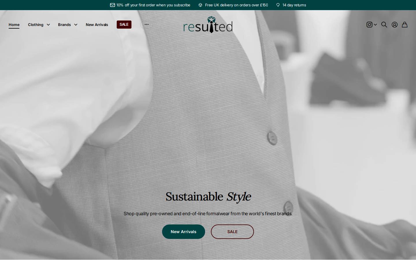 resuited.co.uk homepage screenshot
