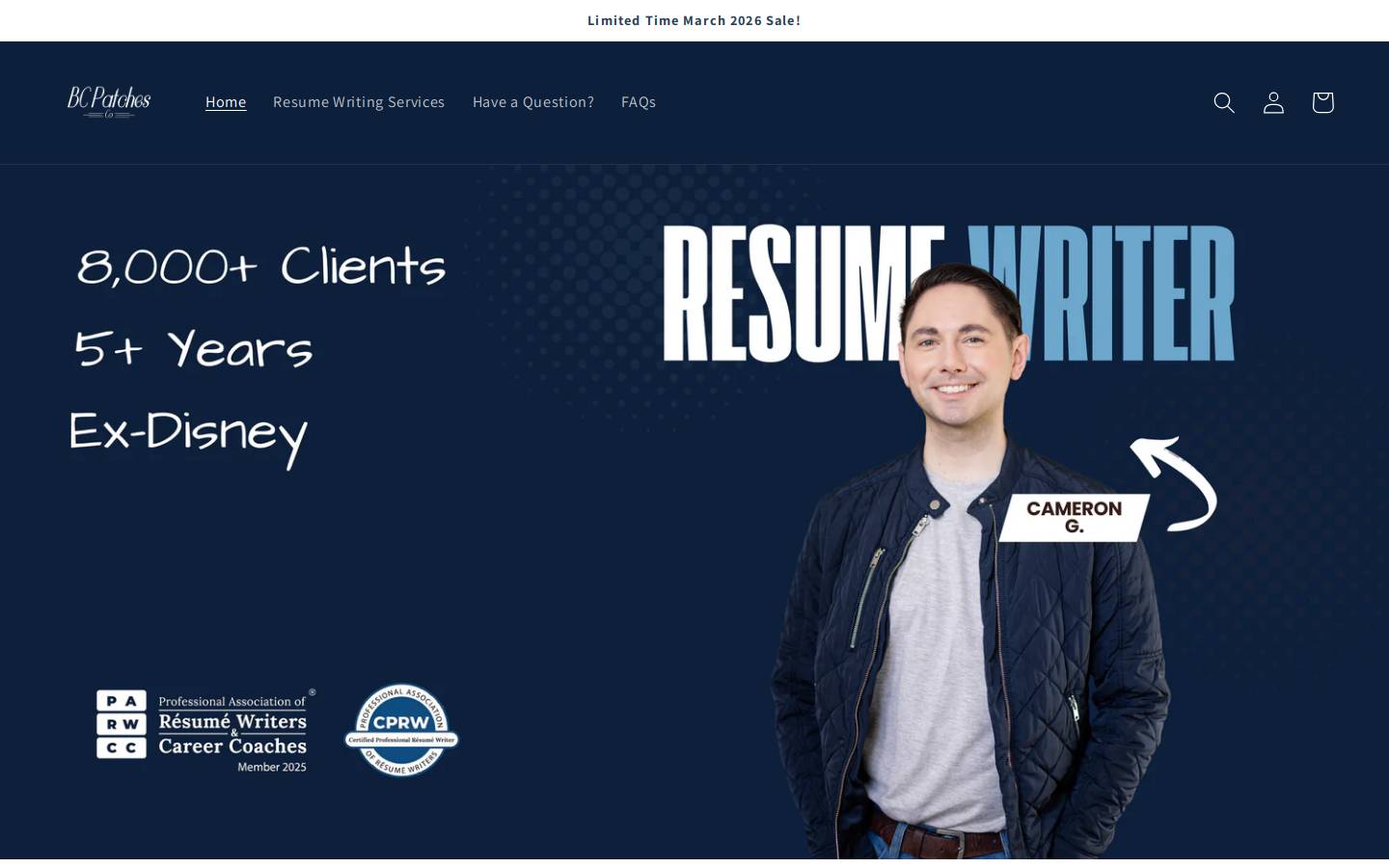 resumewritingbcpatches.com homepage screenshot